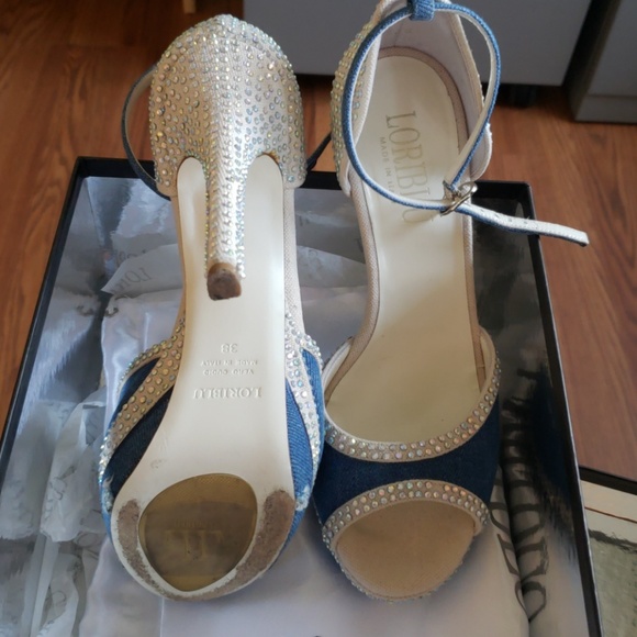 Women's Fancy Jean Material Rhinestone Heels Shoes - Picture 8 of 8